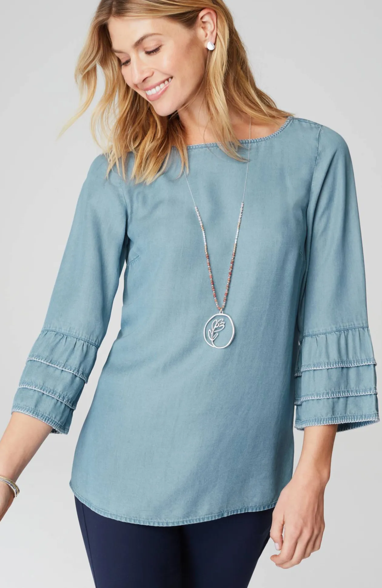 Bell-Sleeve Boat-Neck Top