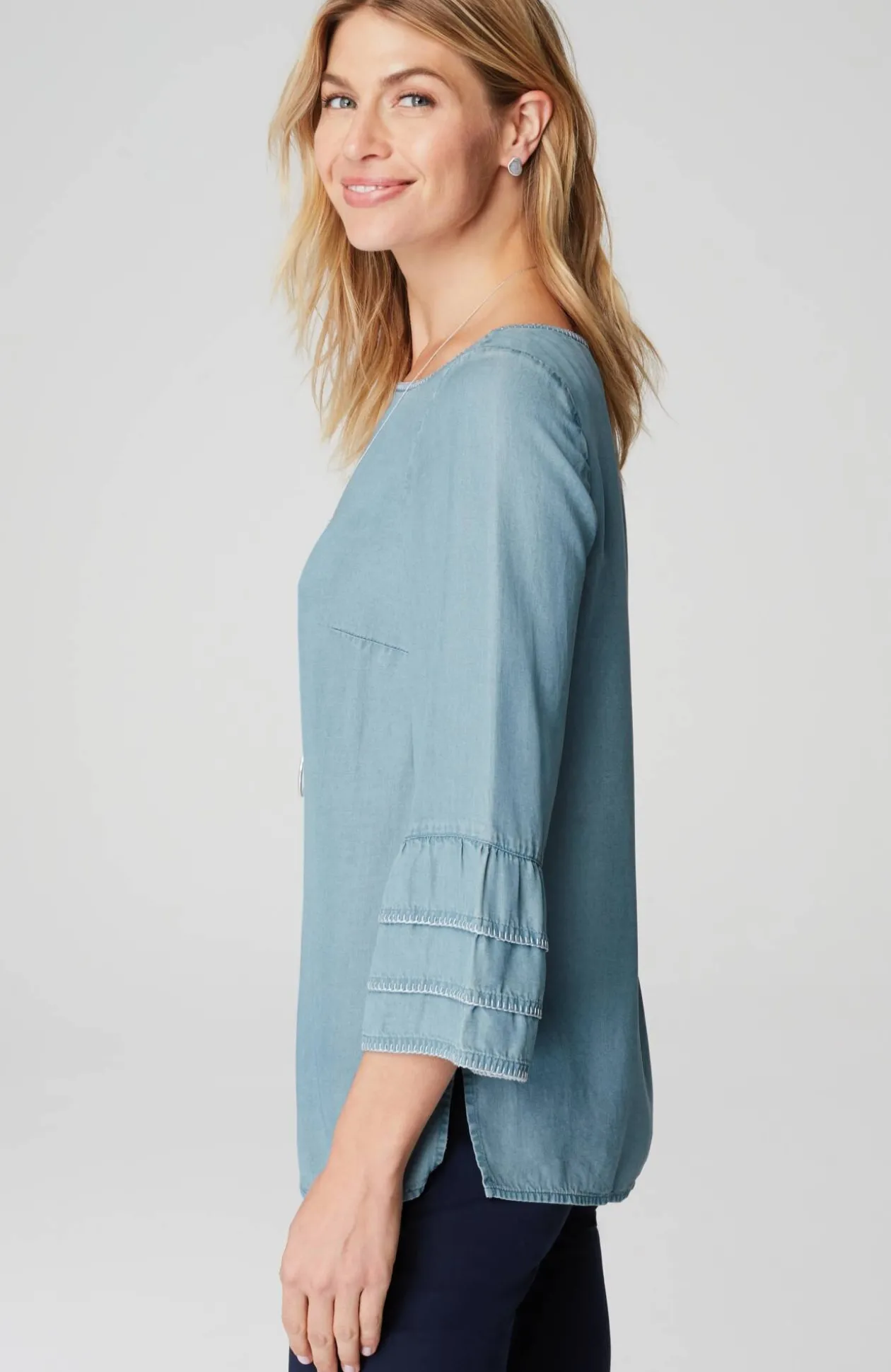Bell-Sleeve Boat-Neck Top