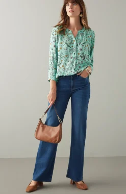 Botanical Birds Printed Satin Top
