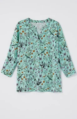 Botanical Birds Printed Satin Top