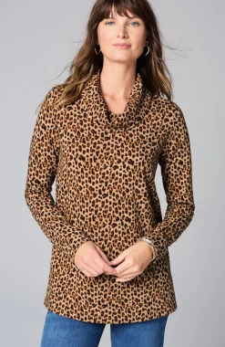 Brushed-Fleece Cowl-Neck Knit Top
