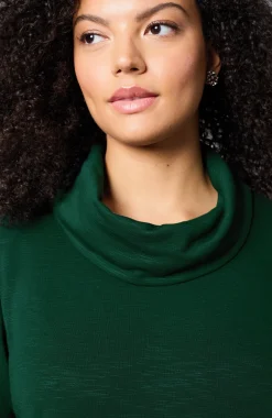 Brushed-Fleece Cowl-Neck Knit Top