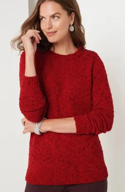 Buttoned-Shoulder Pullover Sweater