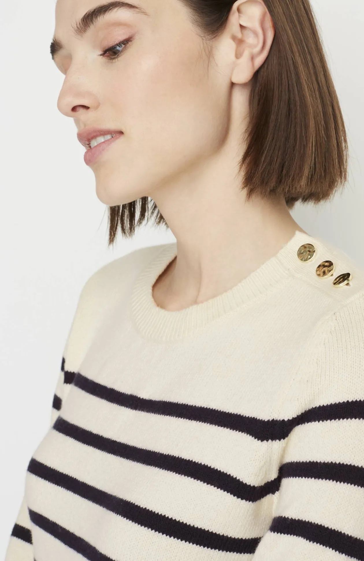 Buttoned-Shoulder Pullover Sweater