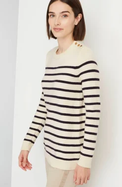 Buttoned-Shoulder Pullover Sweater
