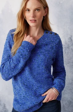 Buttoned-Shoulder Pullover Sweater