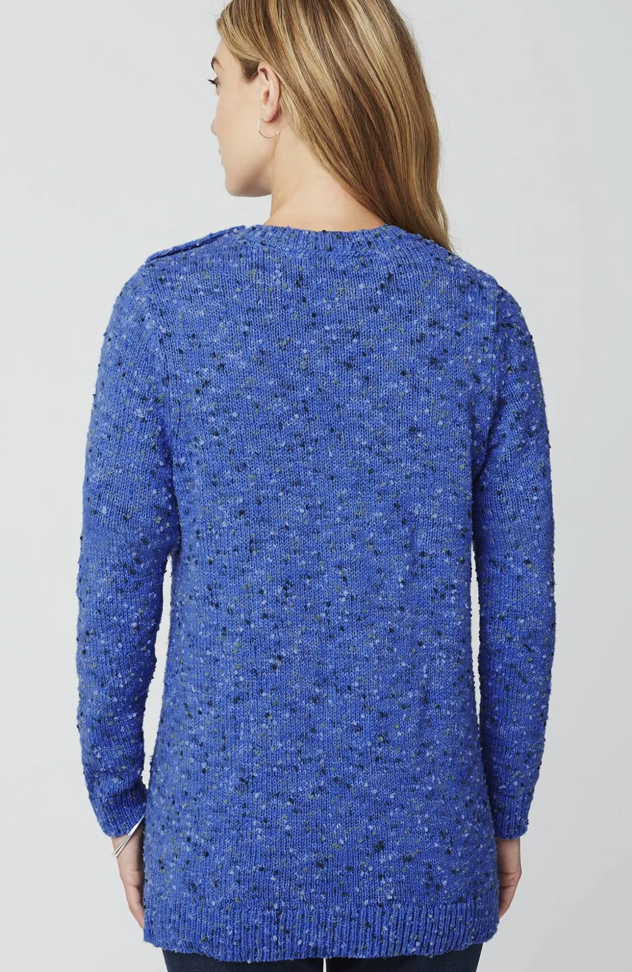 Buttoned-Shoulder Pullover Sweater