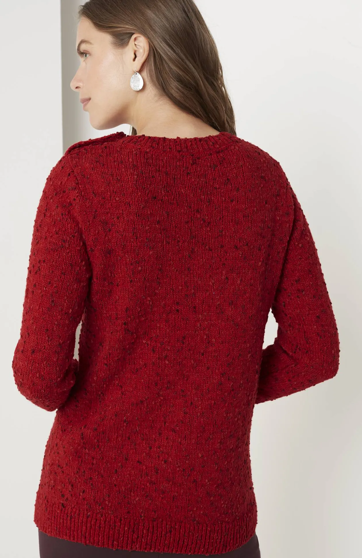 Buttoned-Shoulder Pullover Sweater