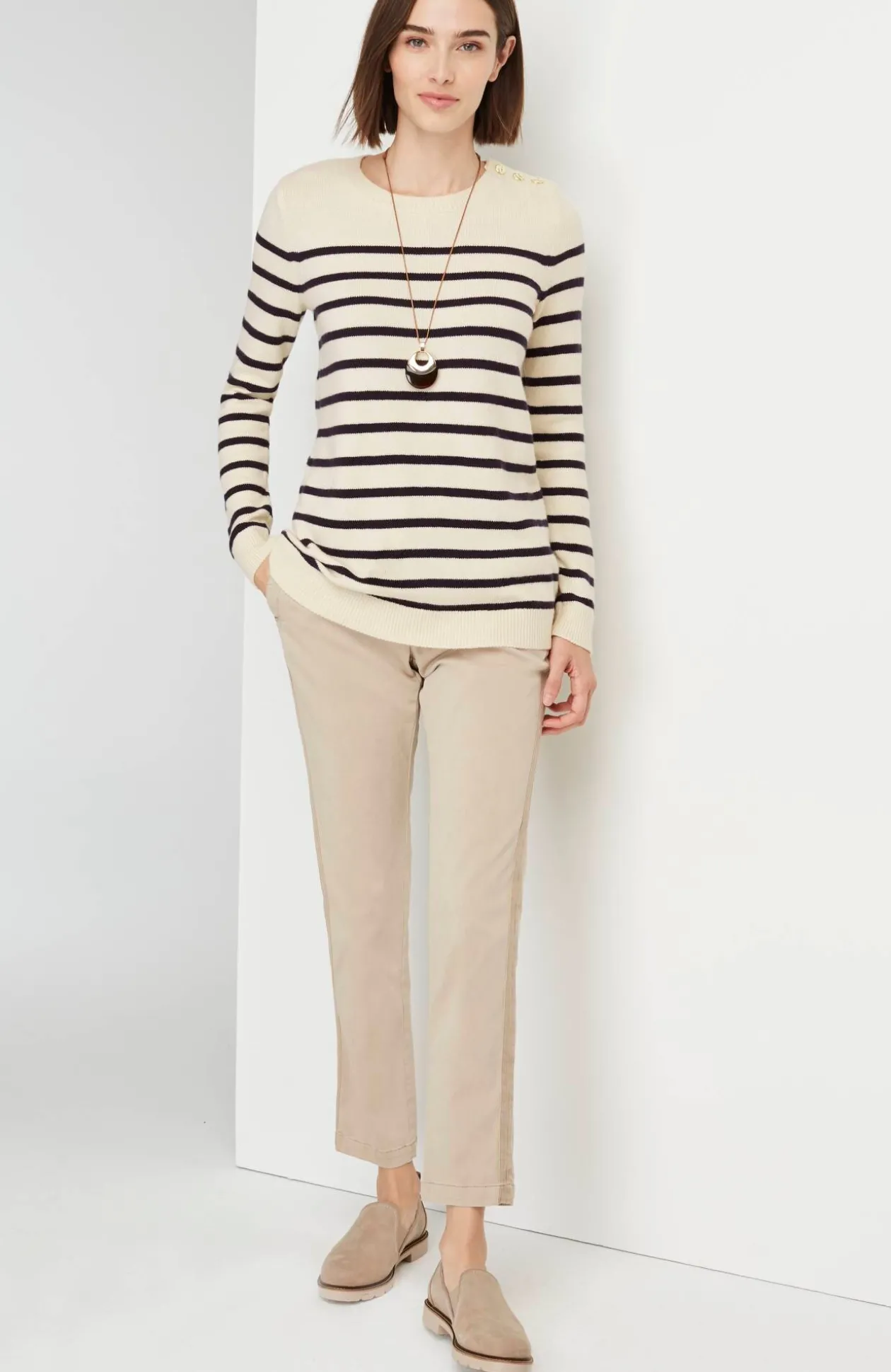 Buttoned-Shoulder Pullover Sweater