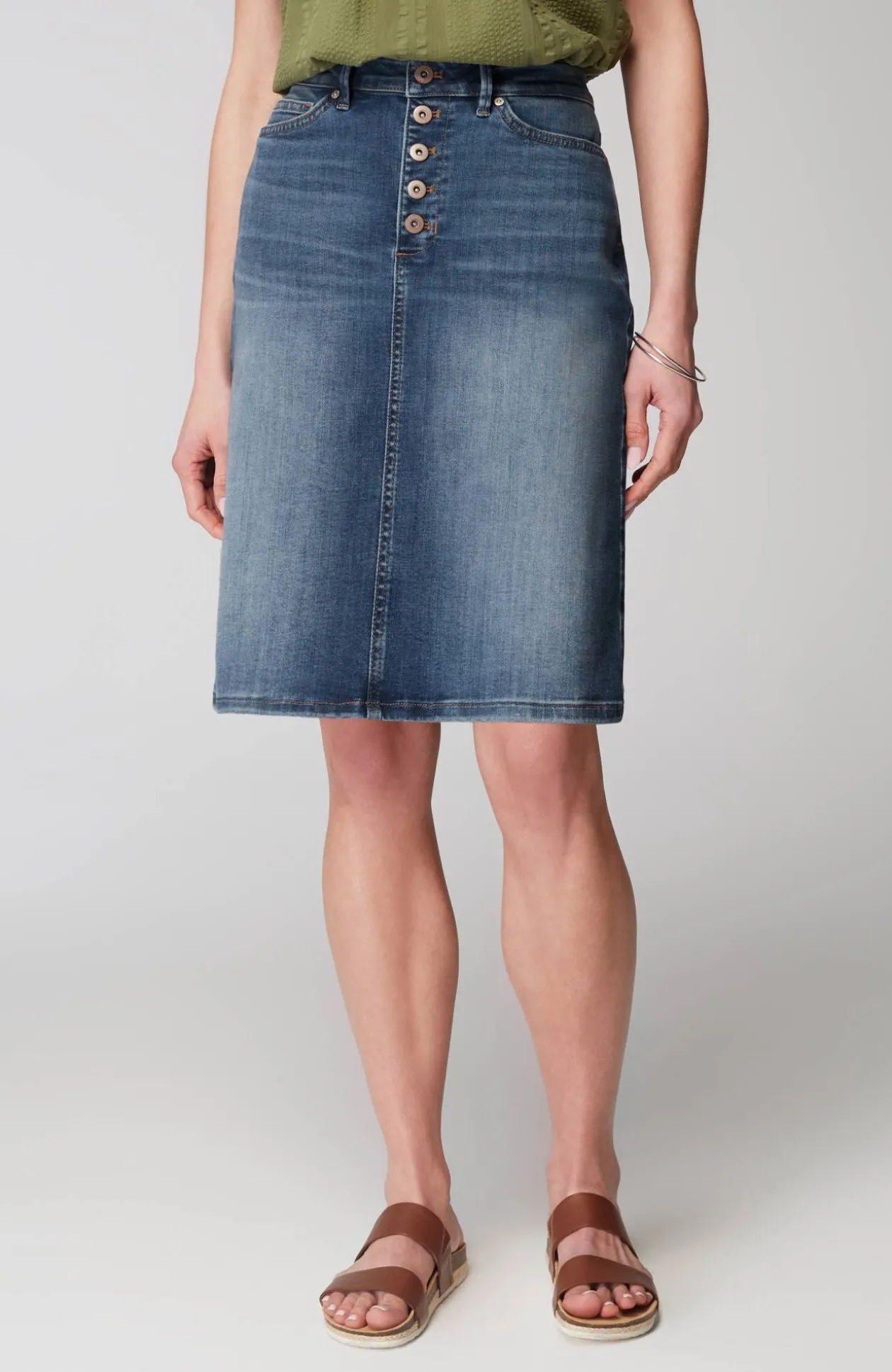 Button-Fly Denim Skirt