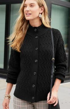 Cabled Button-Front Cardi