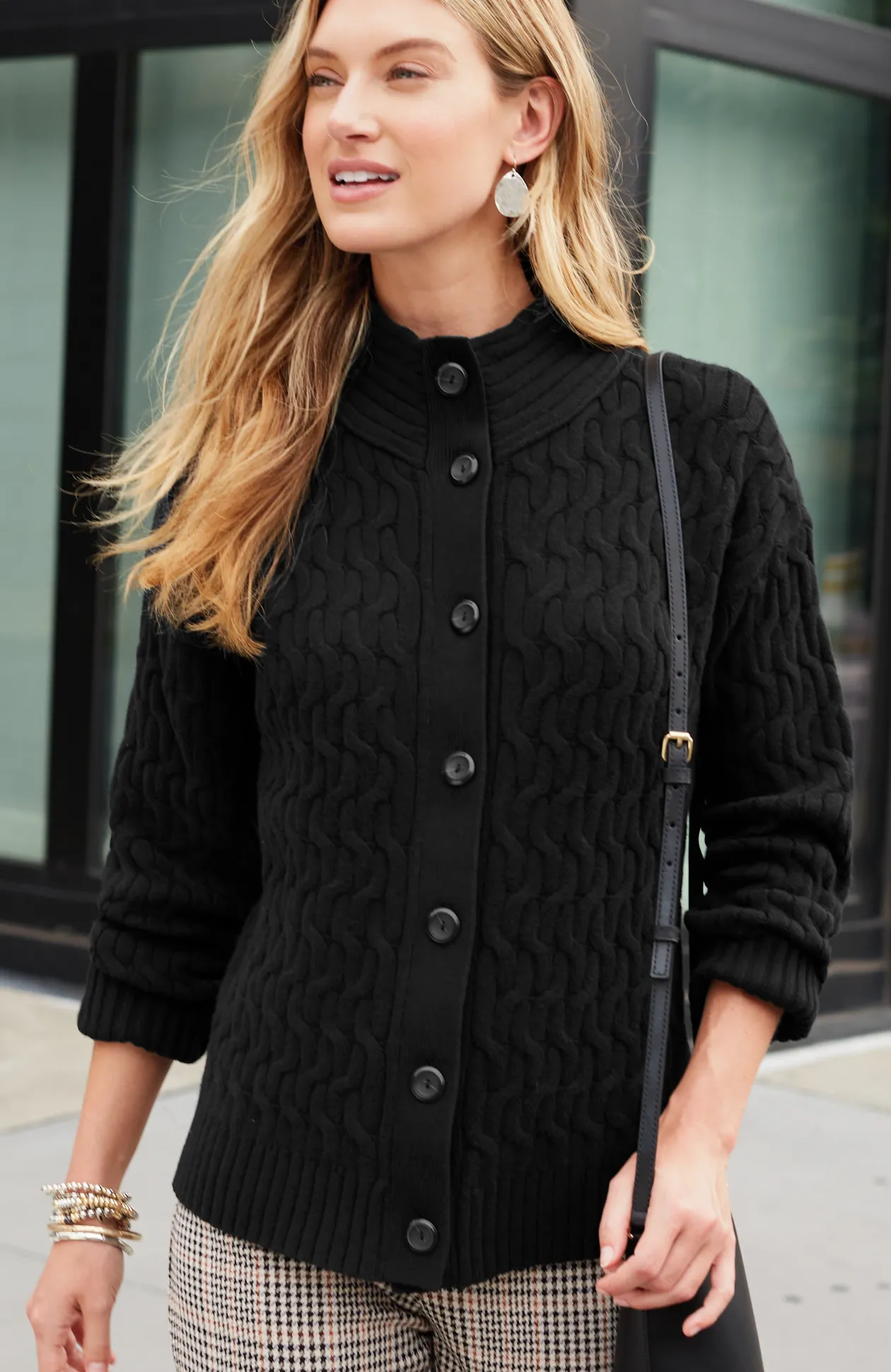 Cabled Button-Front Cardi