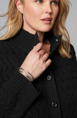 Cabled Button-Front Cardi