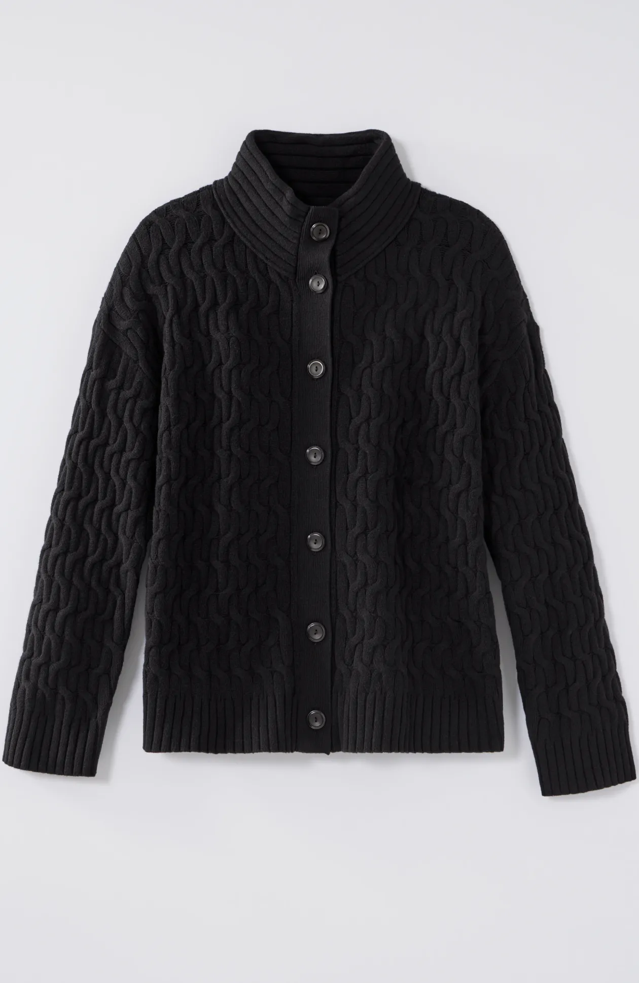 Cabled Button-Front Cardi