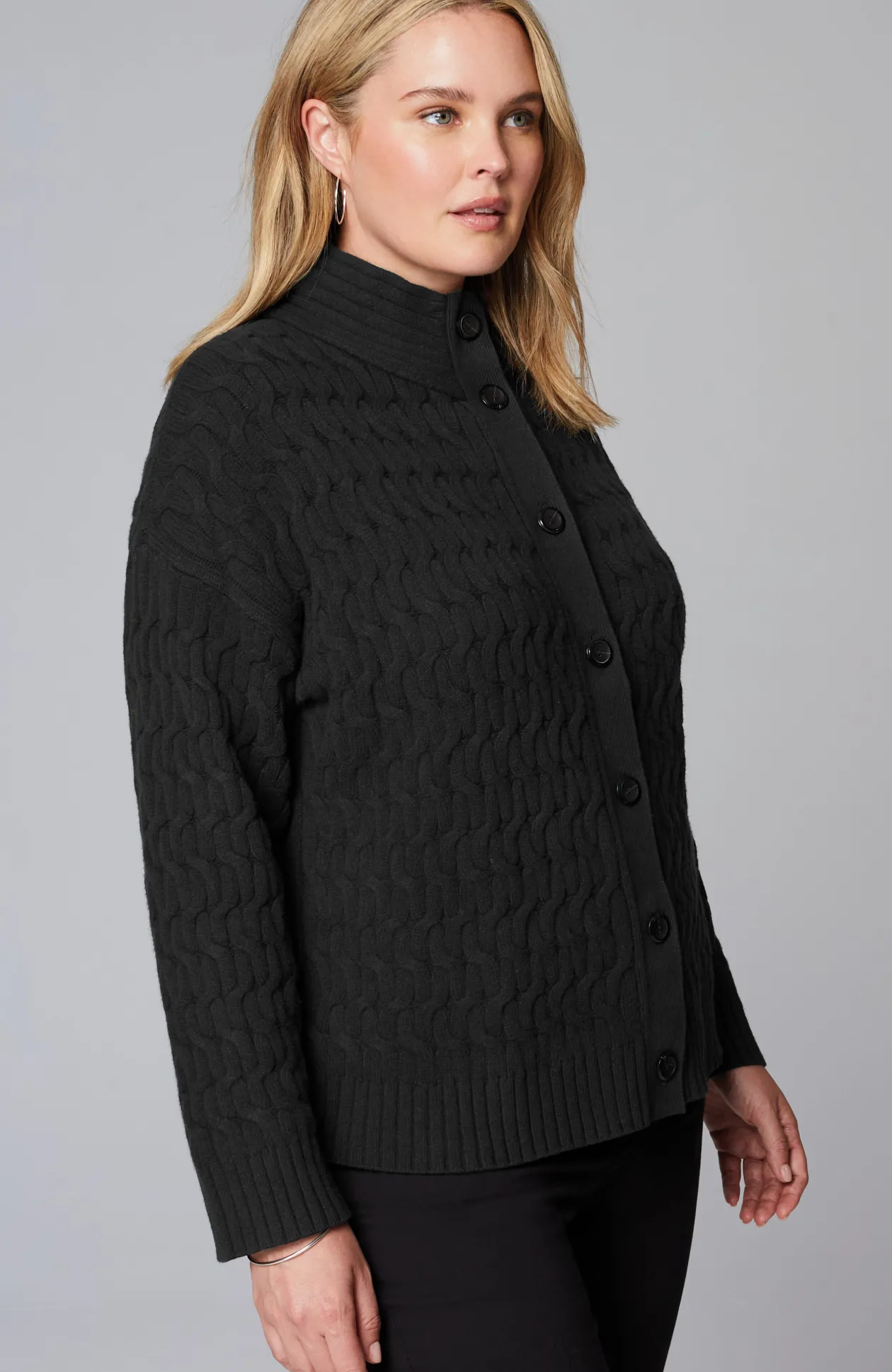 Cabled Button-Front Cardi