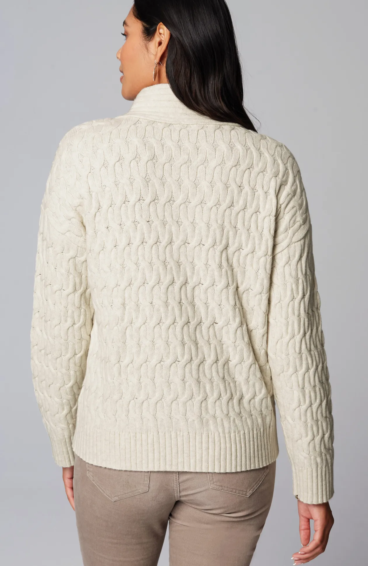 Cabled Button-Front Cardi