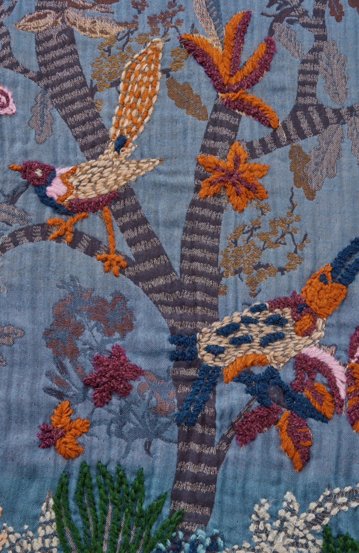 Compassion Fund Embroidered Birds Jacquard Scarf