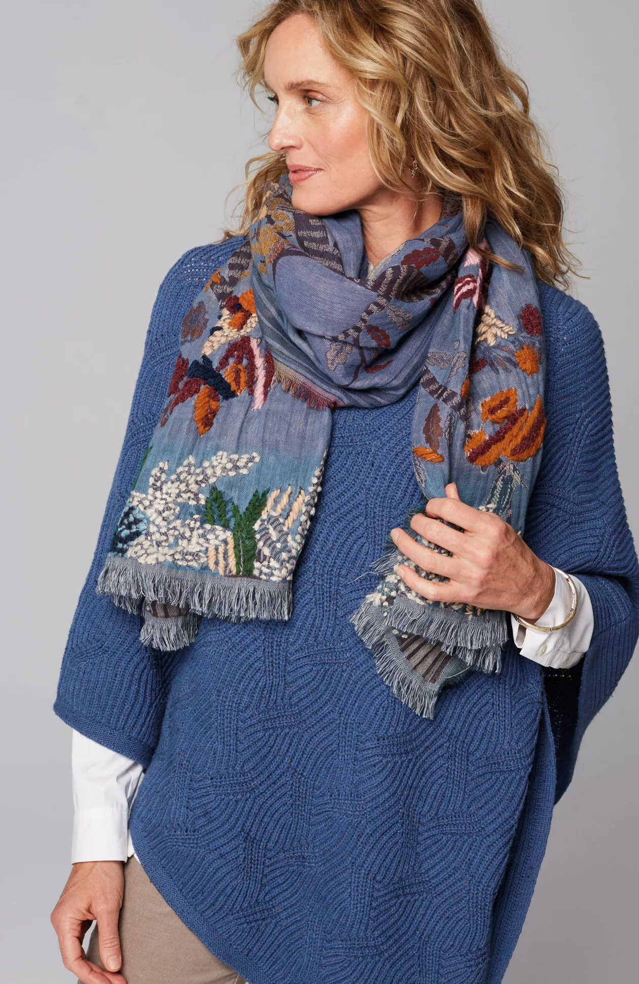 Compassion Fund Embroidered Birds Jacquard Scarf