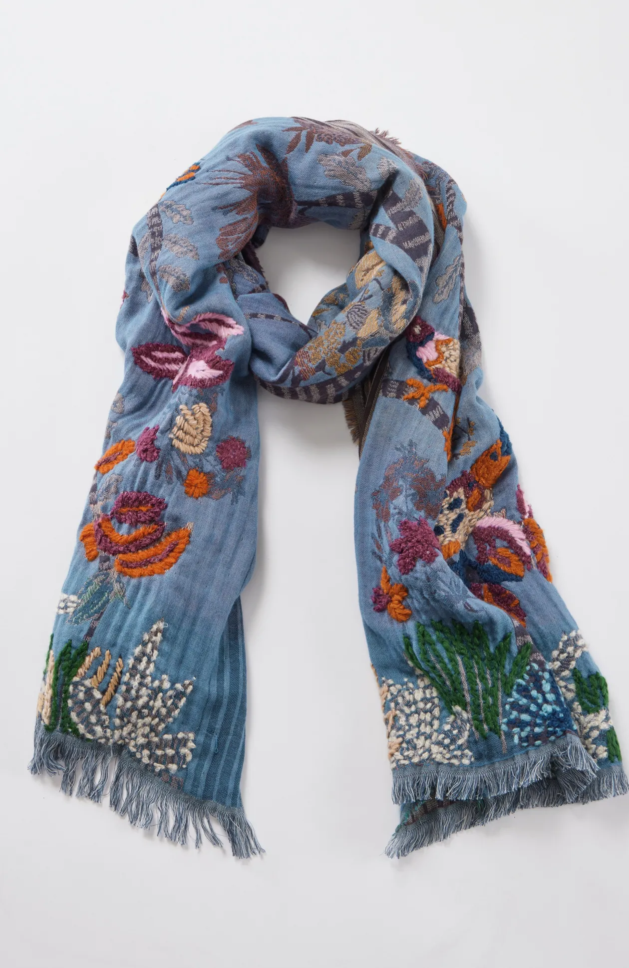 Compassion Fund Embroidered Birds Jacquard Scarf