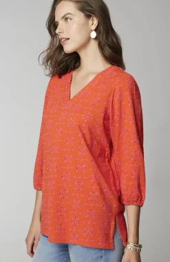 Contrasting-Eyelet Tunic