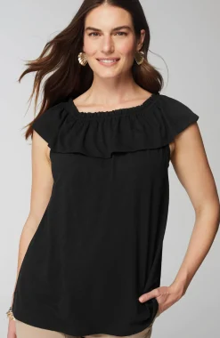 Convertible-Shoulder Ruffled Top