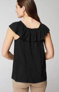 Convertible-Shoulder Ruffled Top