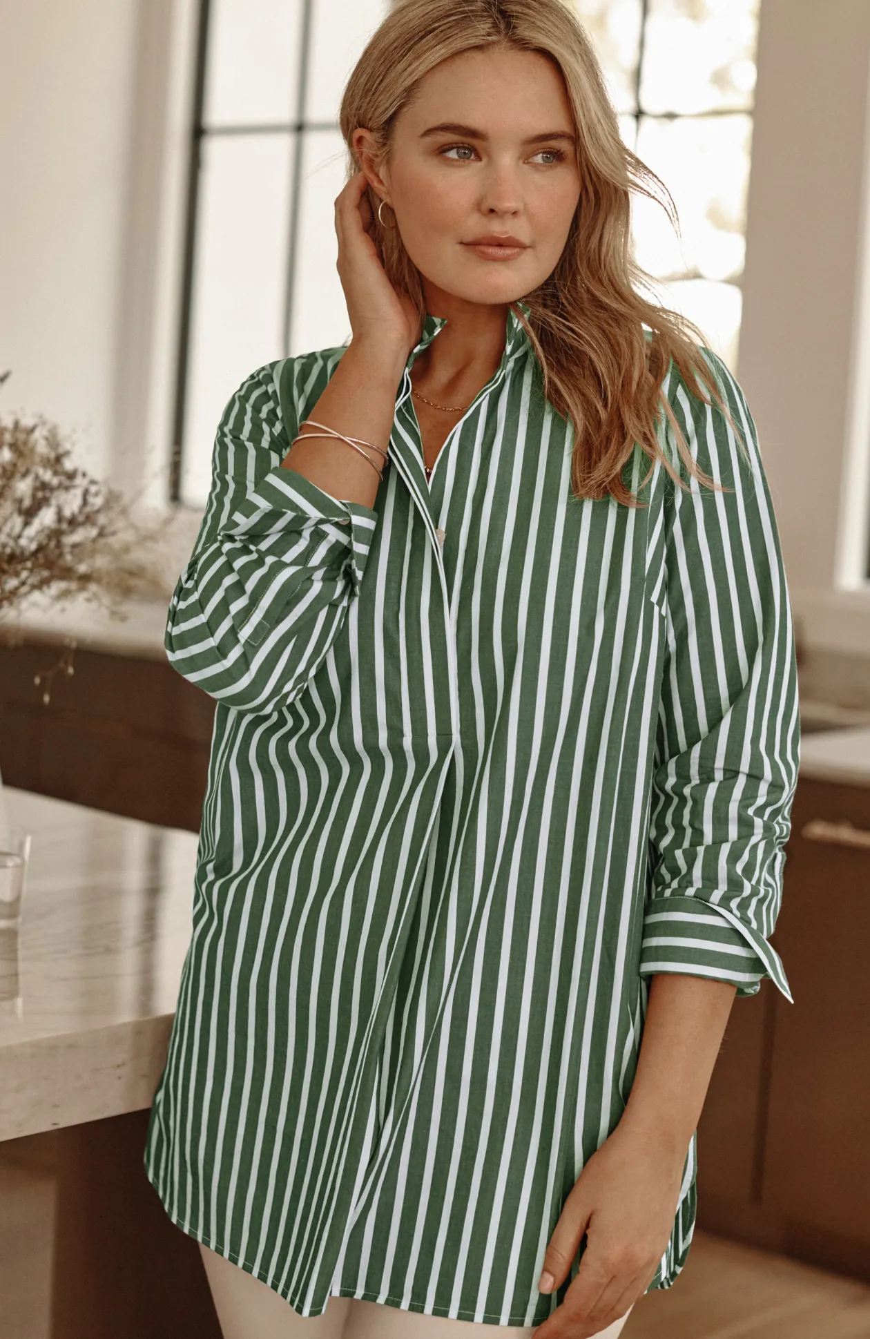Cotton Stand-Collar Tunic