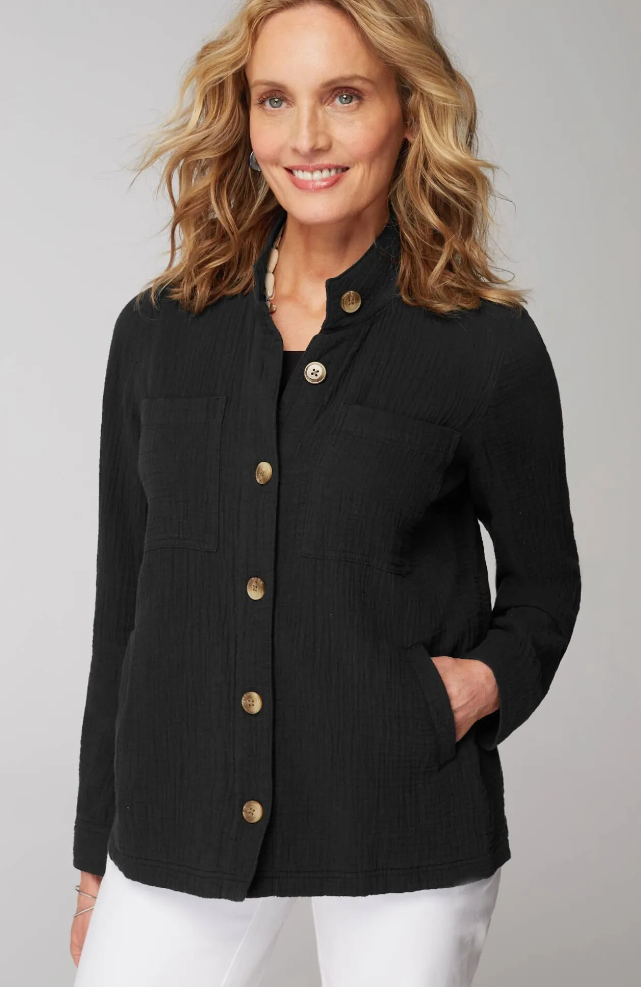 Cotton-Gauze Button-Front Jacket