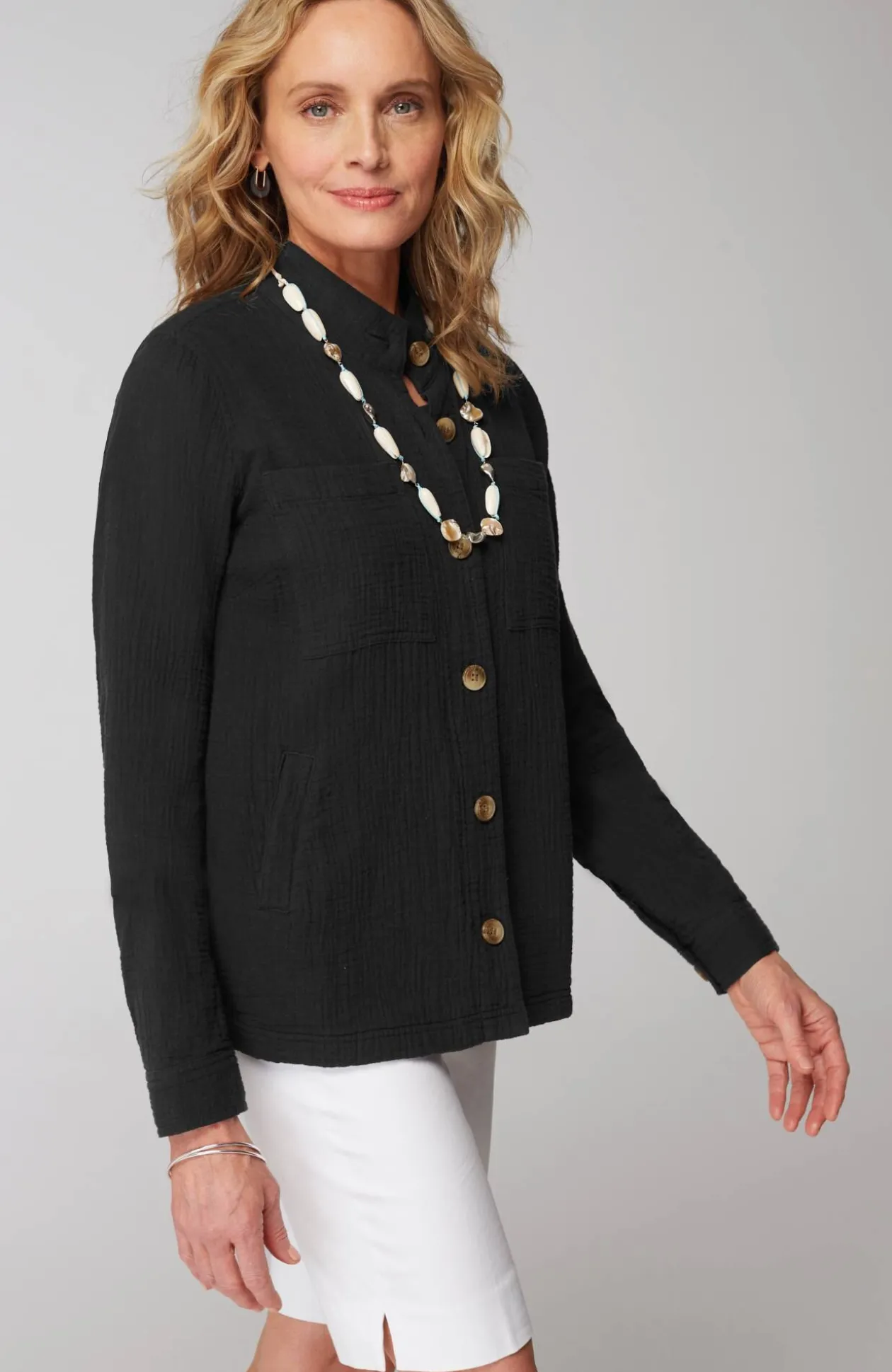 Cotton-Gauze Button-Front Jacket