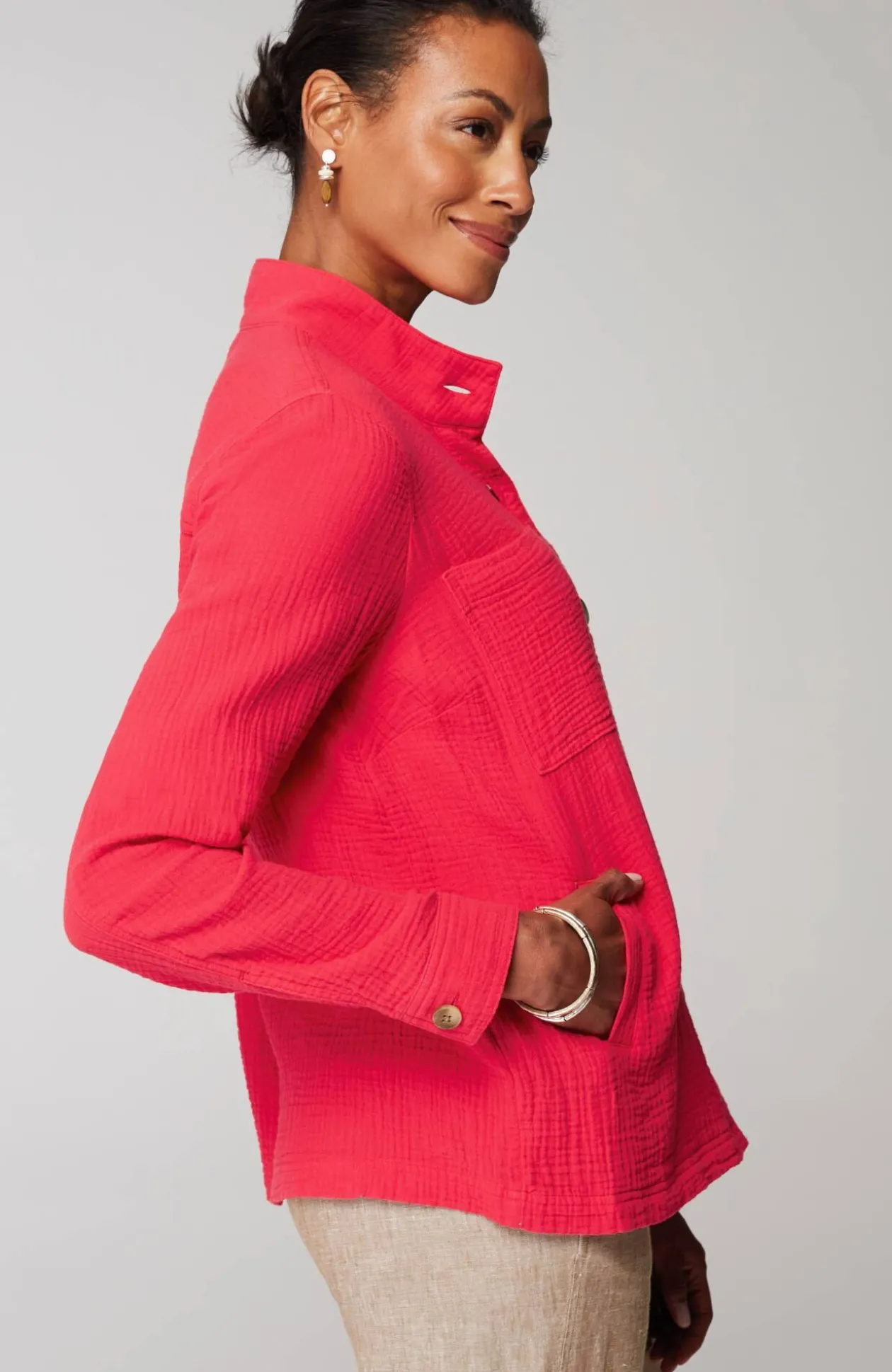 Cotton-Gauze Button-Front Jacket