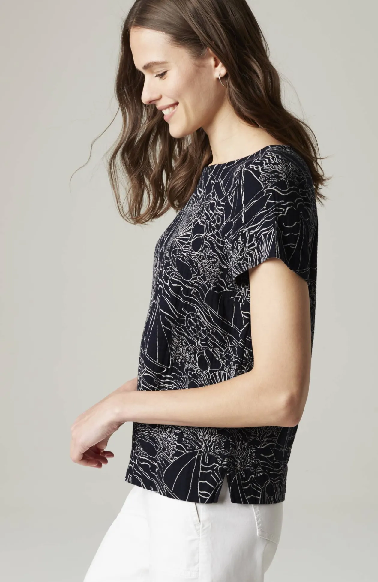 Cotton-Gauze Cap-Sleeve Top