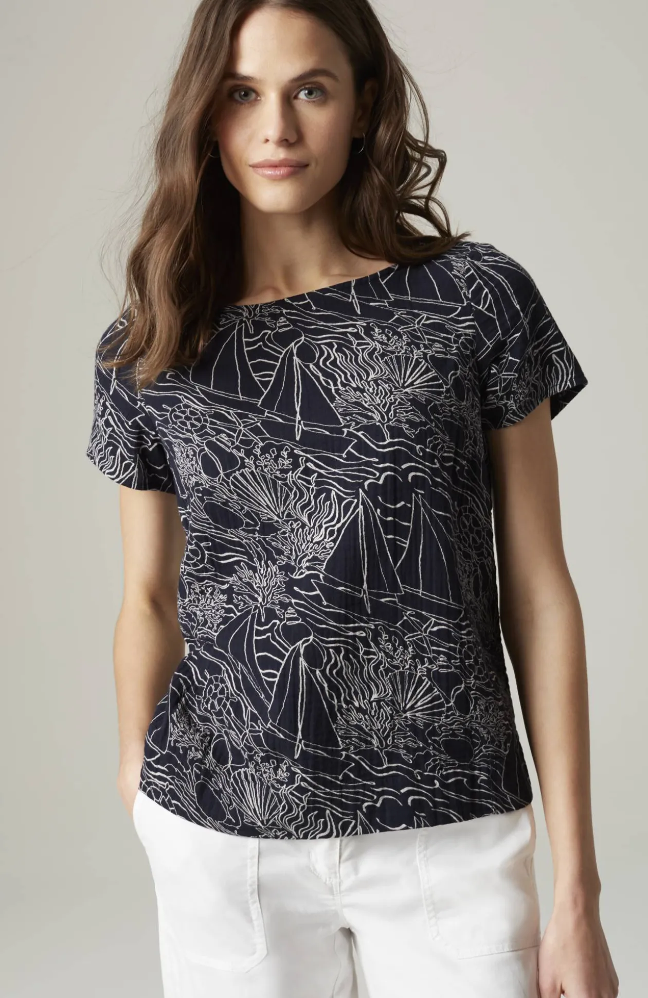Cotton-Gauze Cap-Sleeve Top