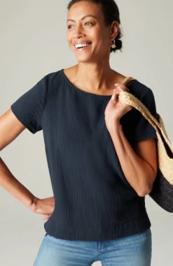 Cotton-Gauze Cap-Sleeve Top