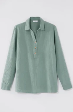 Cotton-Gauze Mixed-Media Shirt