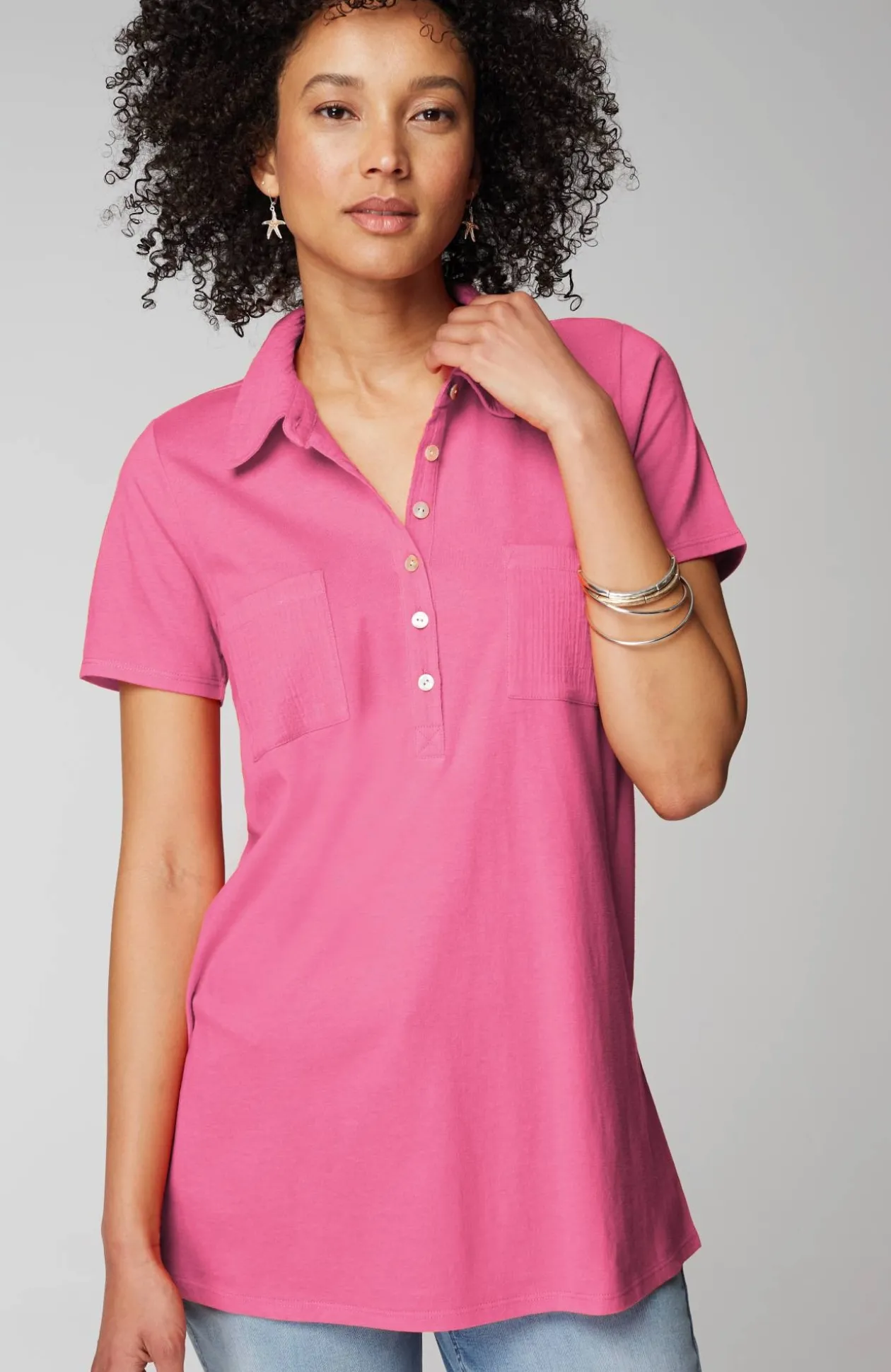 Cotton-Gauze Mixed-Media Tunic