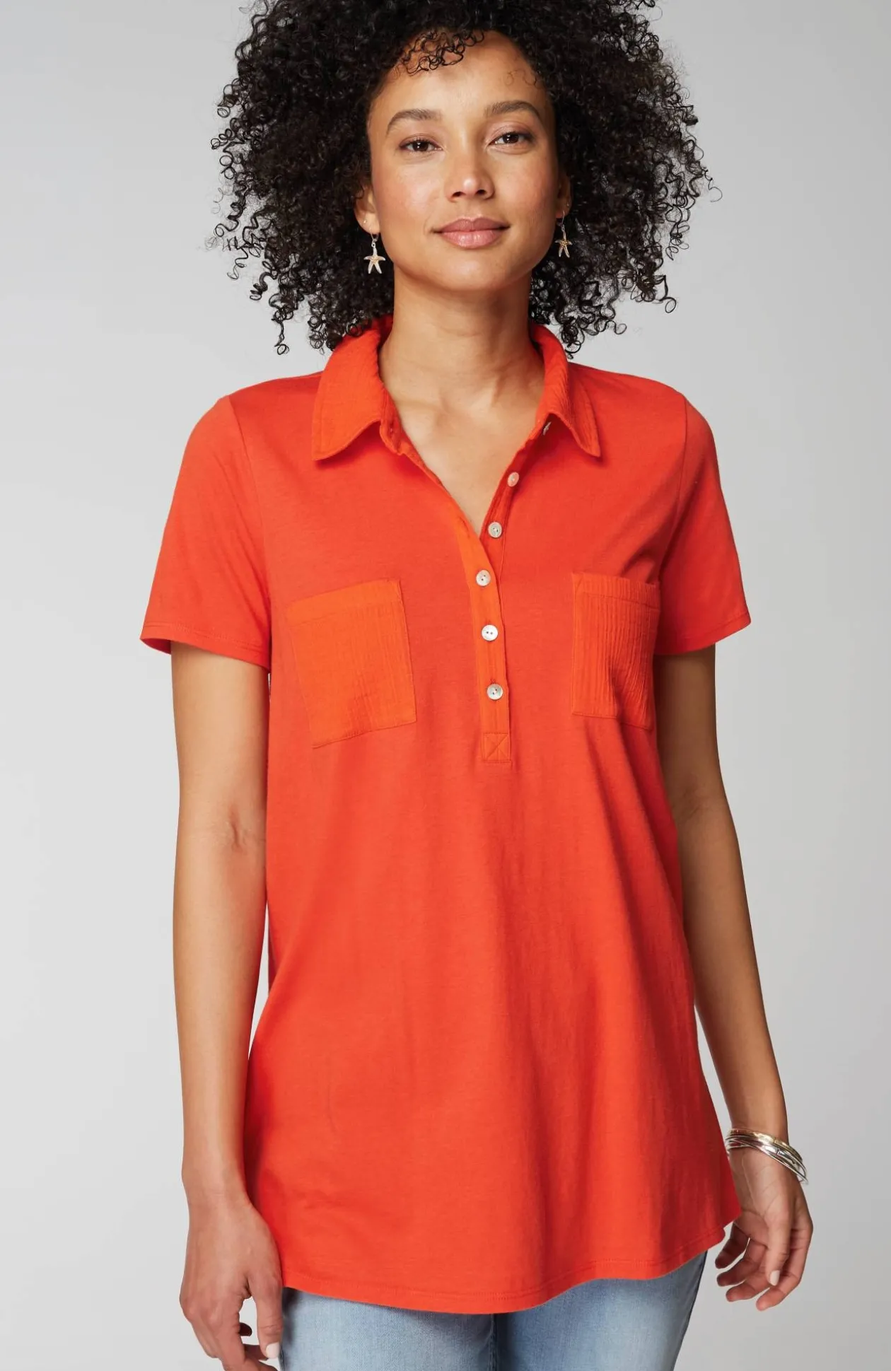 Cotton-Gauze Mixed-Media Tunic