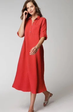 Cotton-Gauze One-Pocket Shirtdress