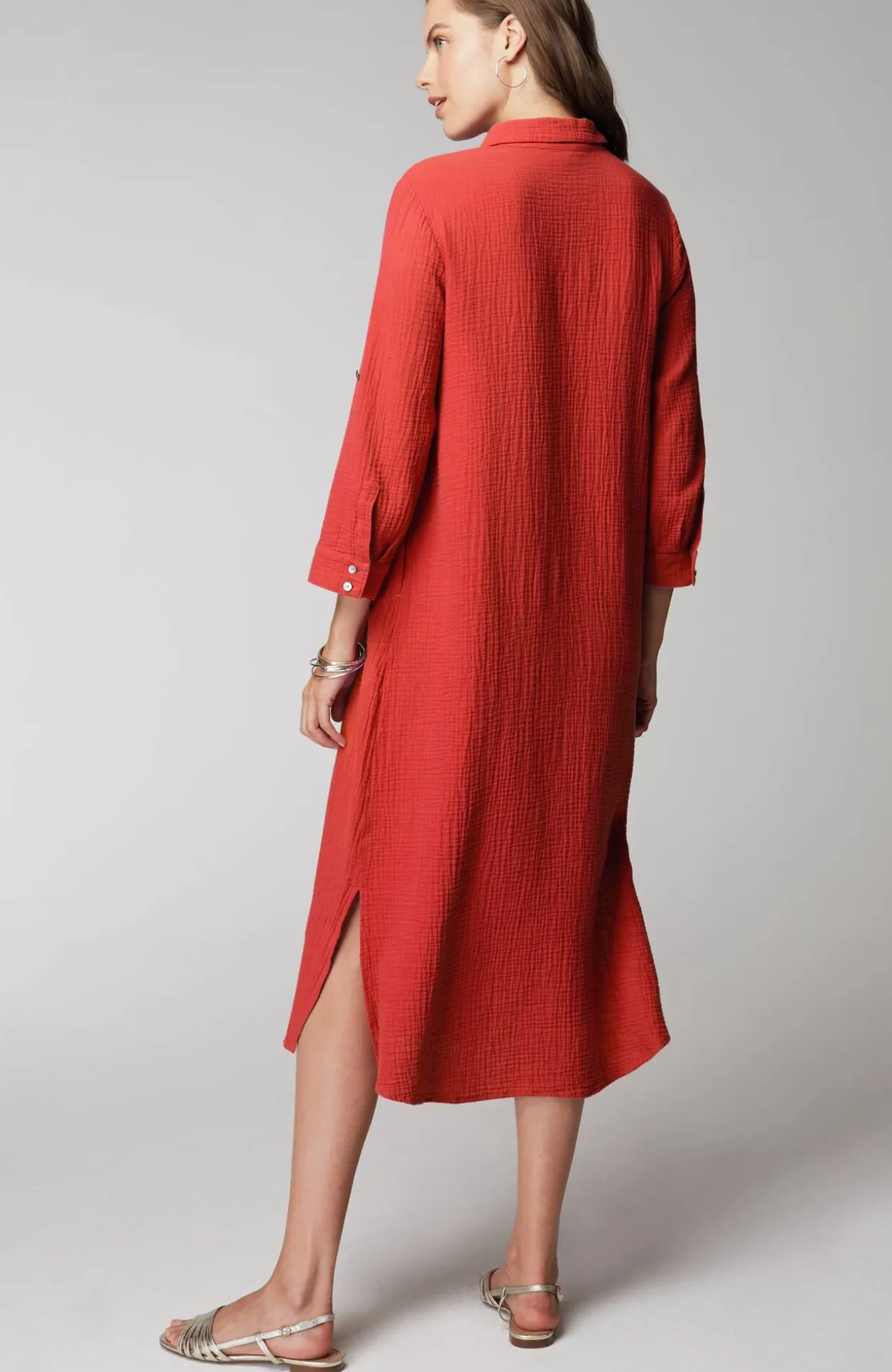 Cotton-Gauze One-Pocket Shirtdress