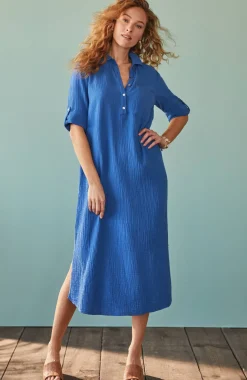 Cotton-Gauze One-Pocket Shirtdress