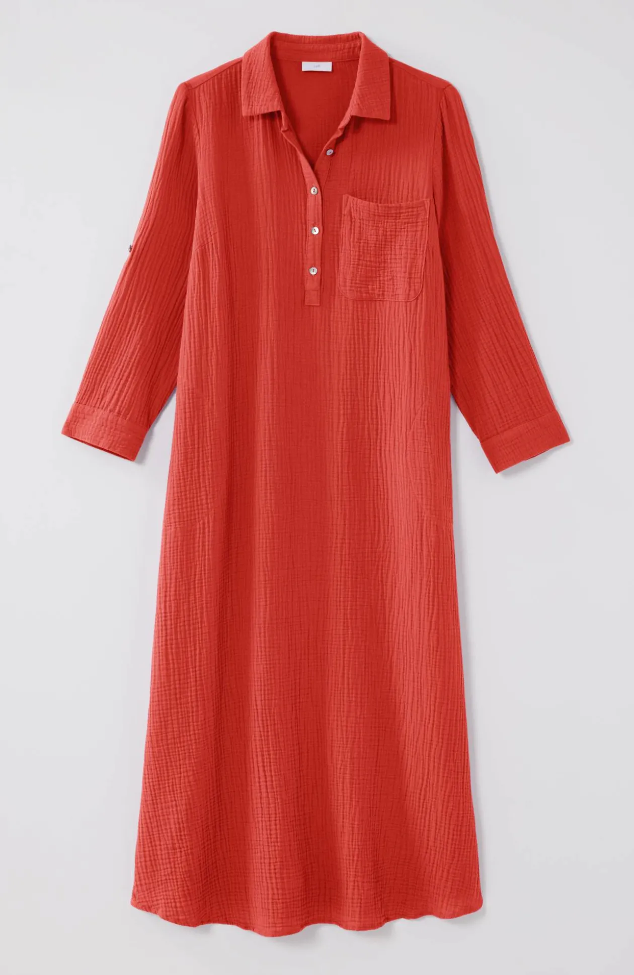 Cotton-Gauze One-Pocket Shirtdress