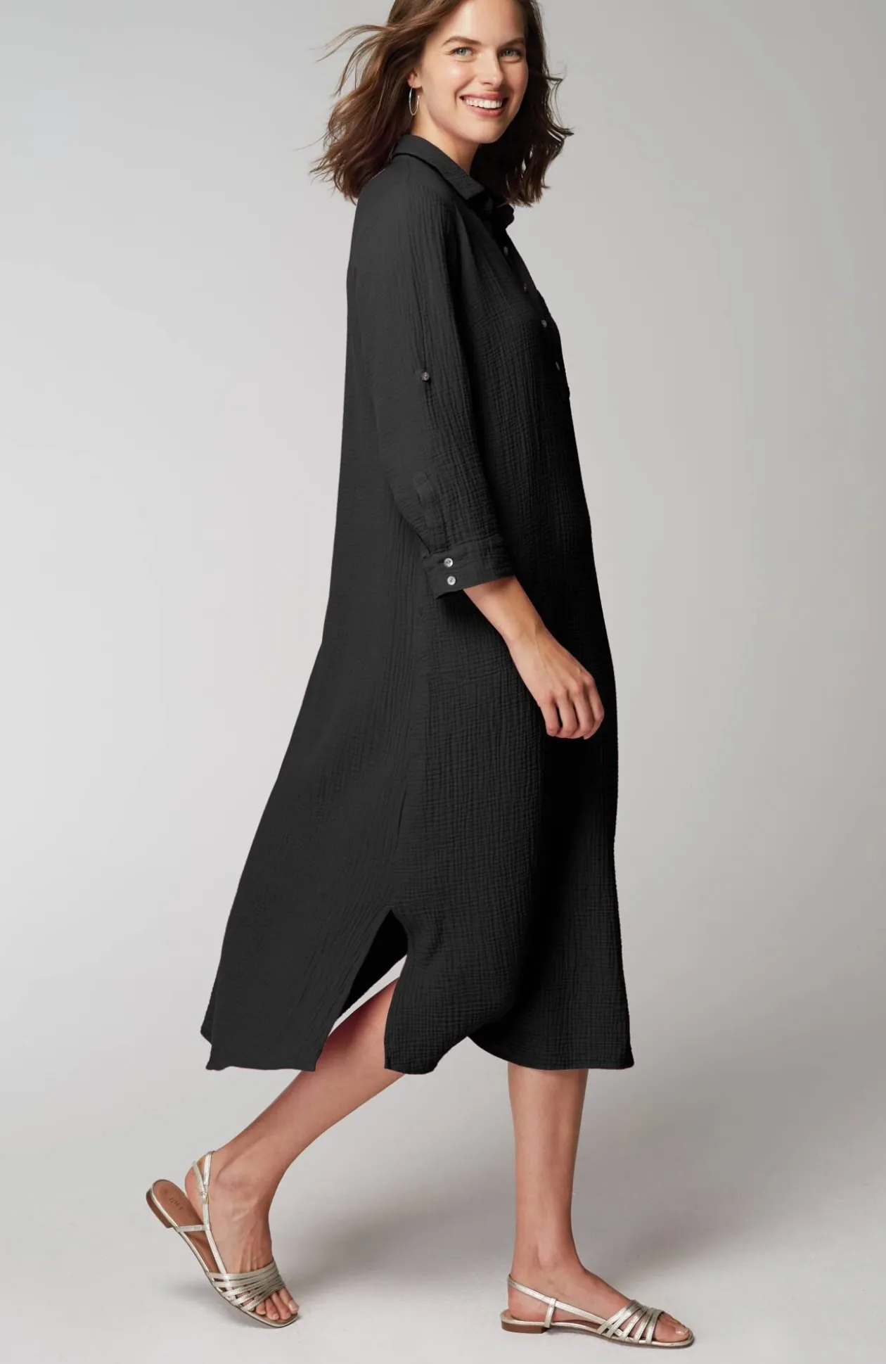 Cotton-Gauze One-Pocket Shirtdress