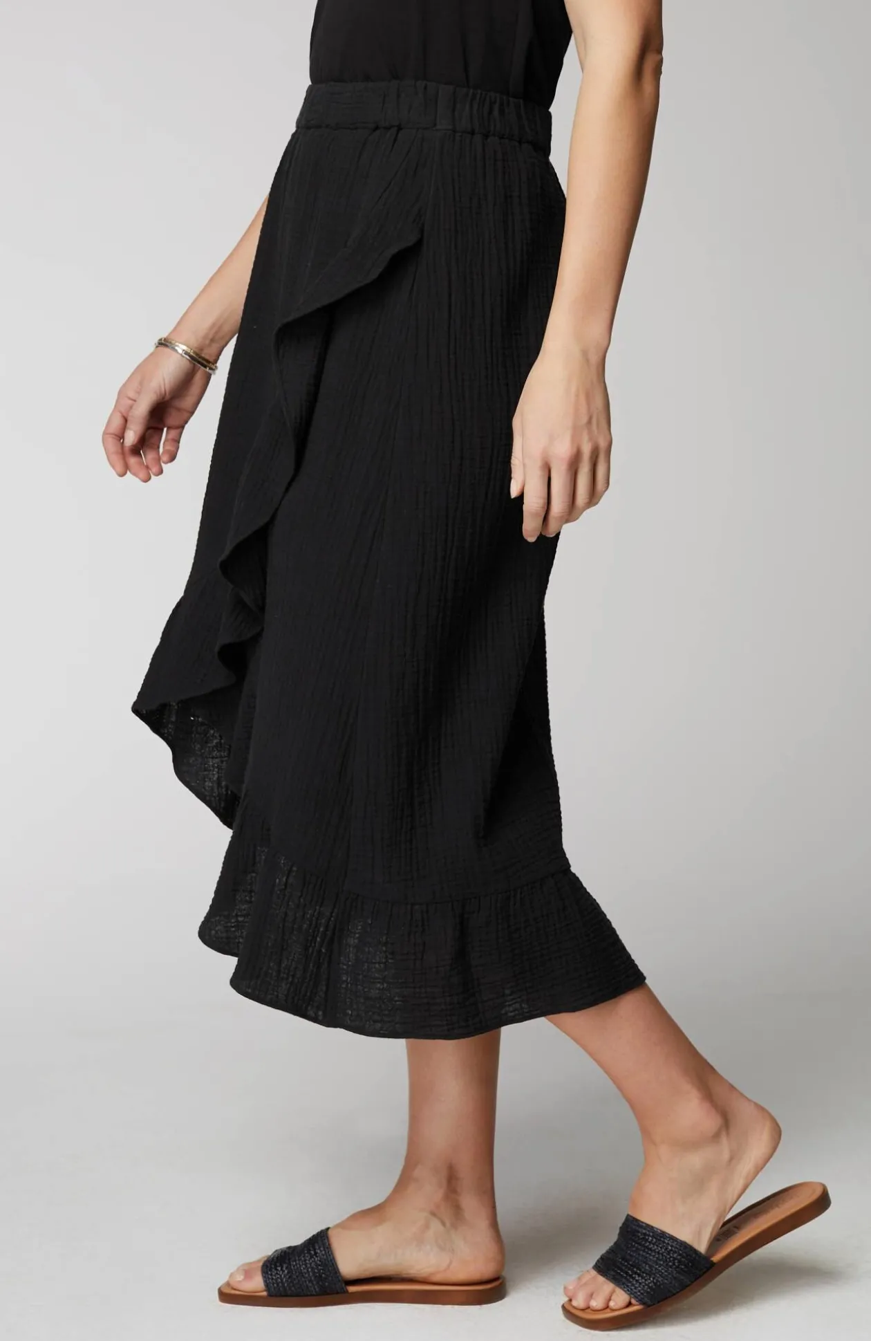Cotton-Gauze Ruffled Wrap Skirt