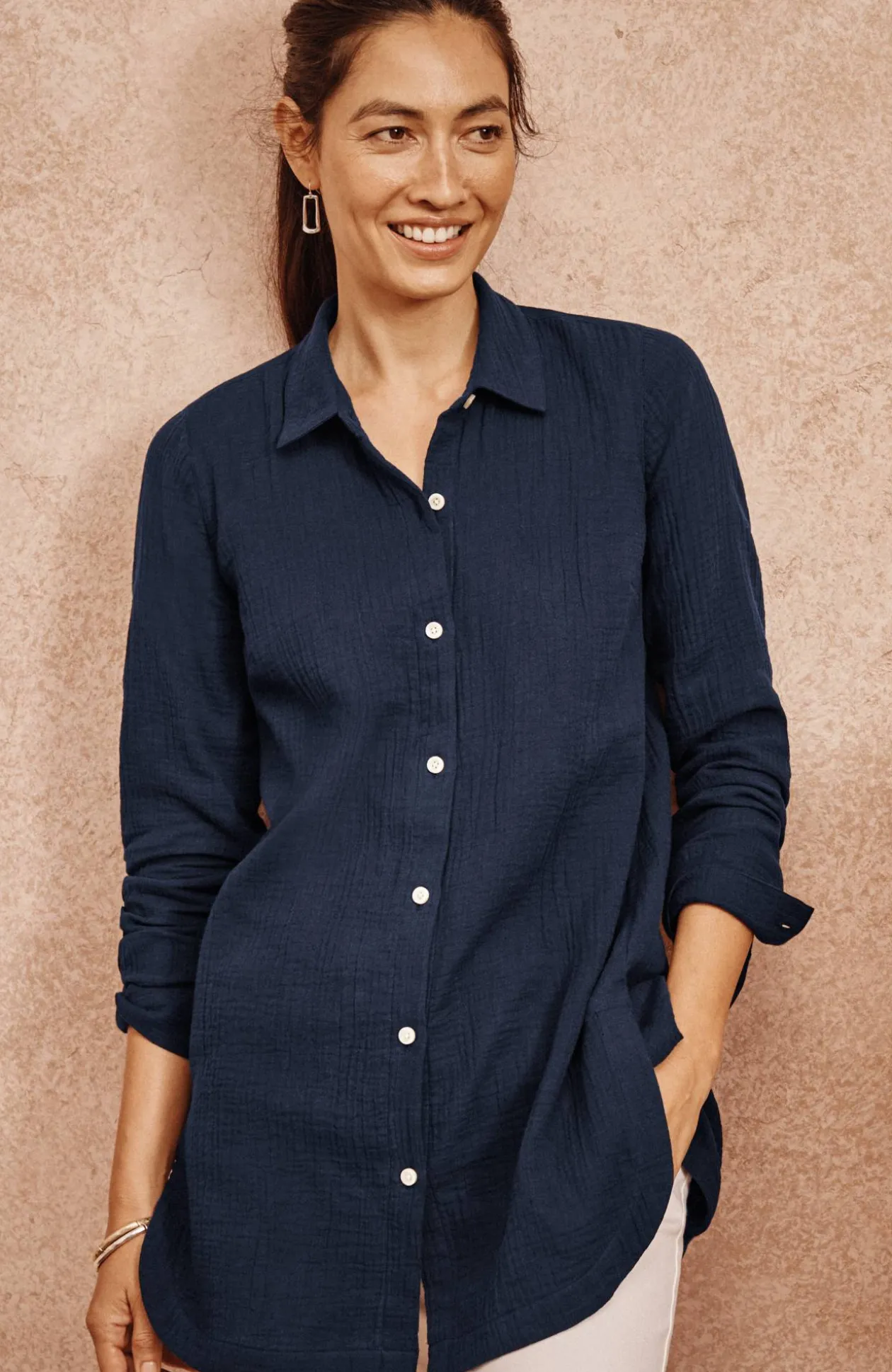 Cotton-Gauze Split-Hem Tunic