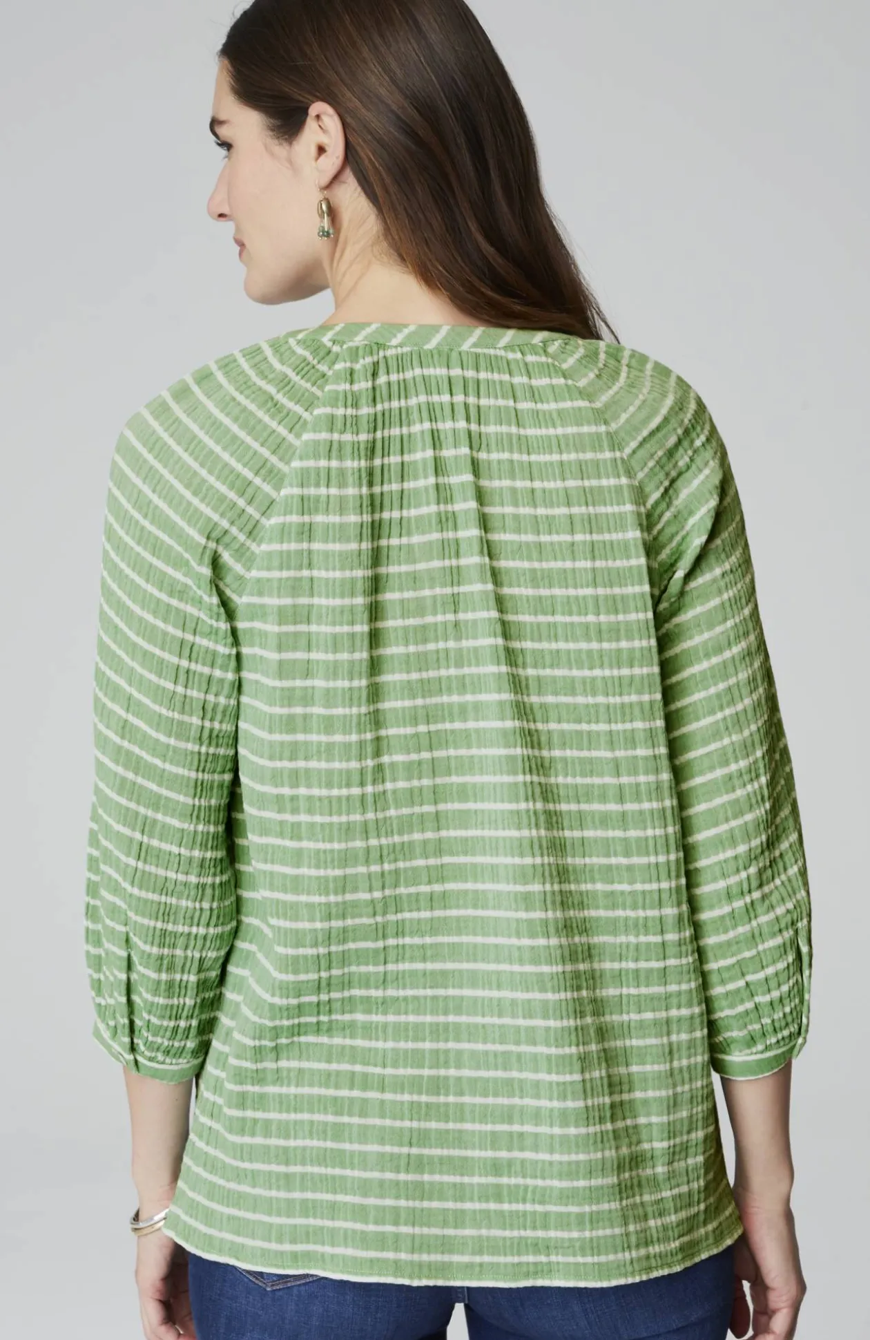 Cotton-Gauze Striped Button-Front Top