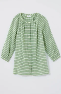 Cotton-Gauze Striped Button-Front Top