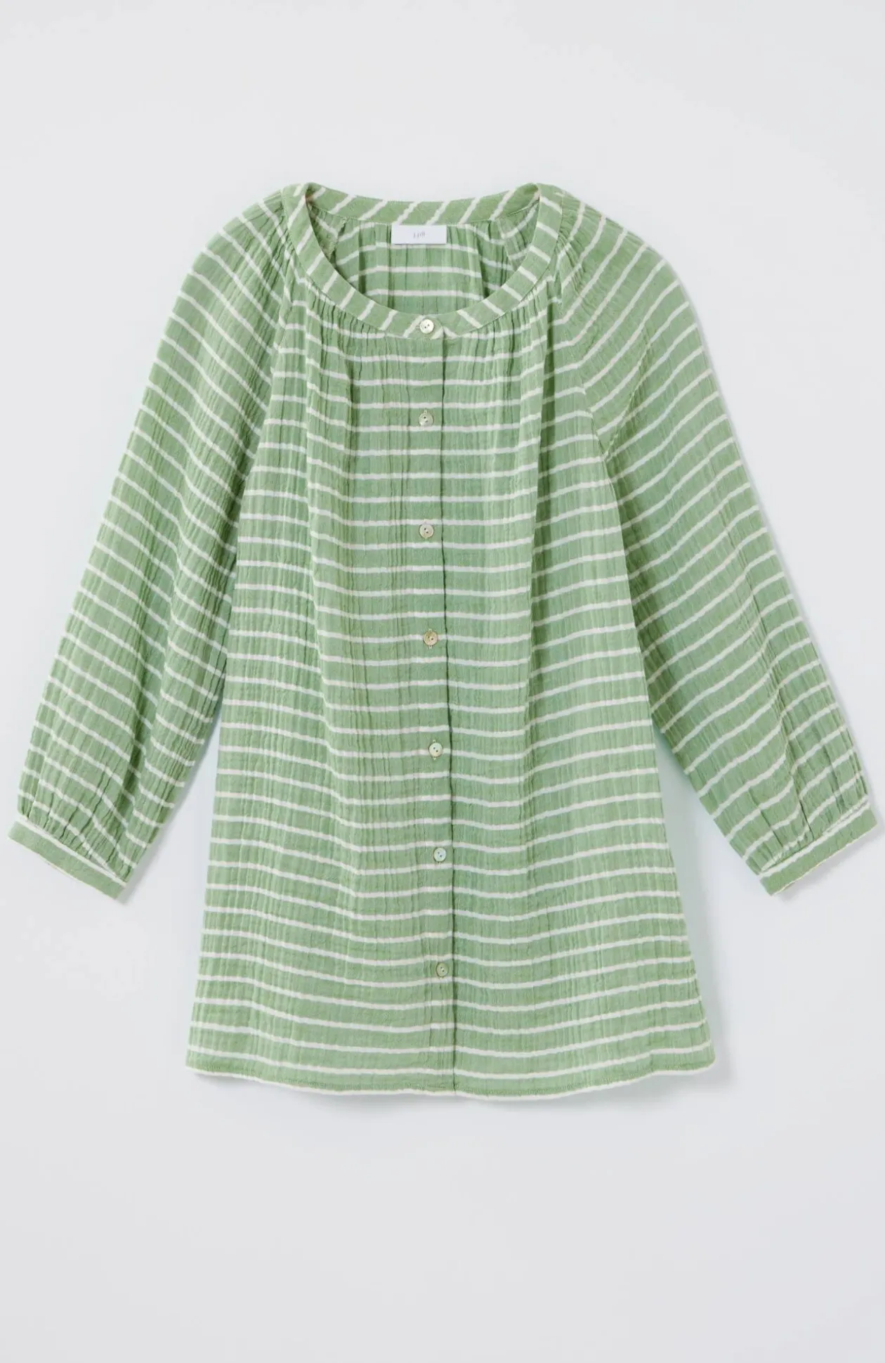 Cotton-Gauze Striped Button-Front Top