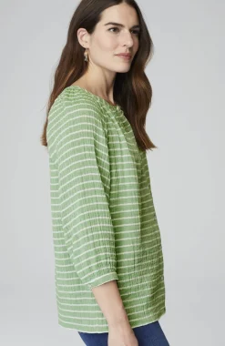Cotton-Gauze Striped Button-Front Top