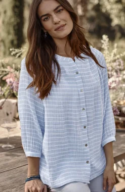 Cotton-Gauze Striped Button-Front Top