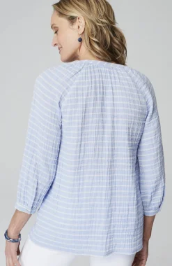 Cotton-Gauze Striped Button-Front Top
