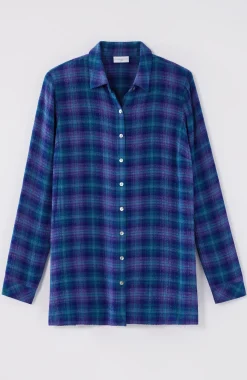 Crinkled Plaid Button-Front Tunic